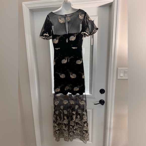 NWT SOLOVEDRESS Women's Printer Prom Dress Short Sleeves Evening Gown Women sz10 - Picture 5 of 11